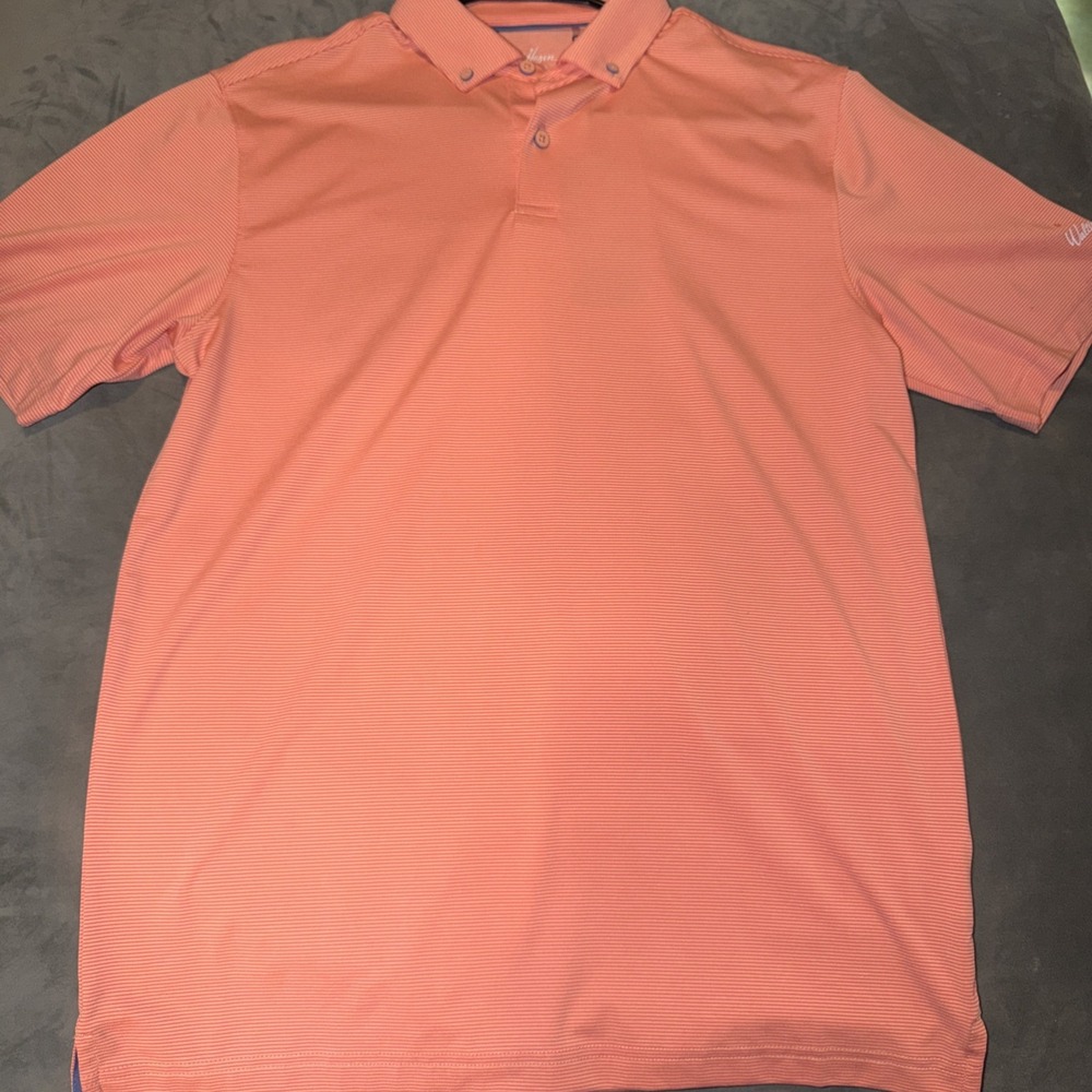 Walter Hagen Men's Stripe Golf Polo Performance II Coral Pin Hole As Shown Sz S